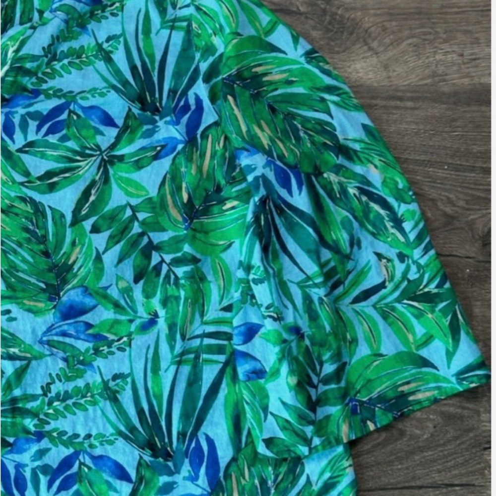 NWOT J.Jill Voile Shirred Tunic Blouse Blue Green Lightweight Cotton Size Large - Picture 5 of 8
